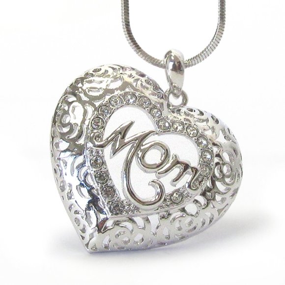 Jewelry - Mother's Day White Gold Plated and Crystal Mom Necklace